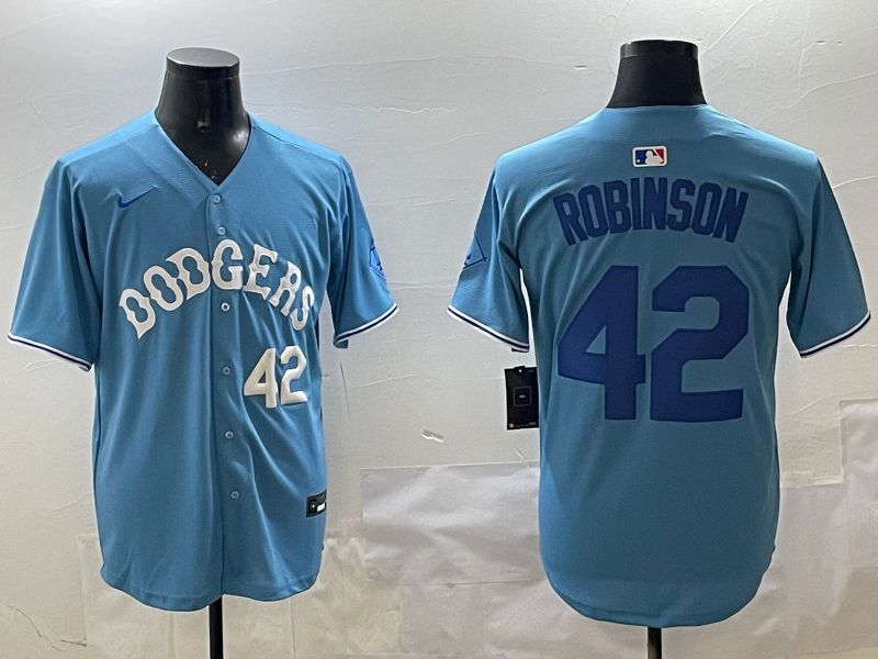 Men Los Angeles Dodgers #42 Robinson Light Blue Joint Name 2025 Nike MLB Jersey style 10->los angeles dodgers->MLB Jersey